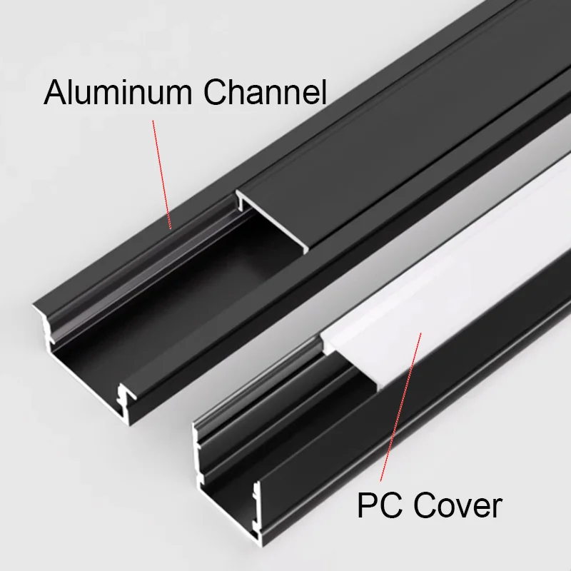 Recessed Aluminum Led Profile 2M 2-10pcs Black Silver U Style PC Diffuser Bar Lamp Cabinet Staircase Decor Linear Strip Lights