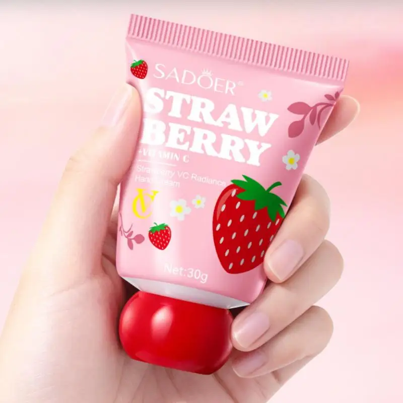 SADOER 30g Moisturizing Hand Cream Strawberry Flavor, VC Brightening Hand Cream Autumn And Winter Moisturizing Skincare