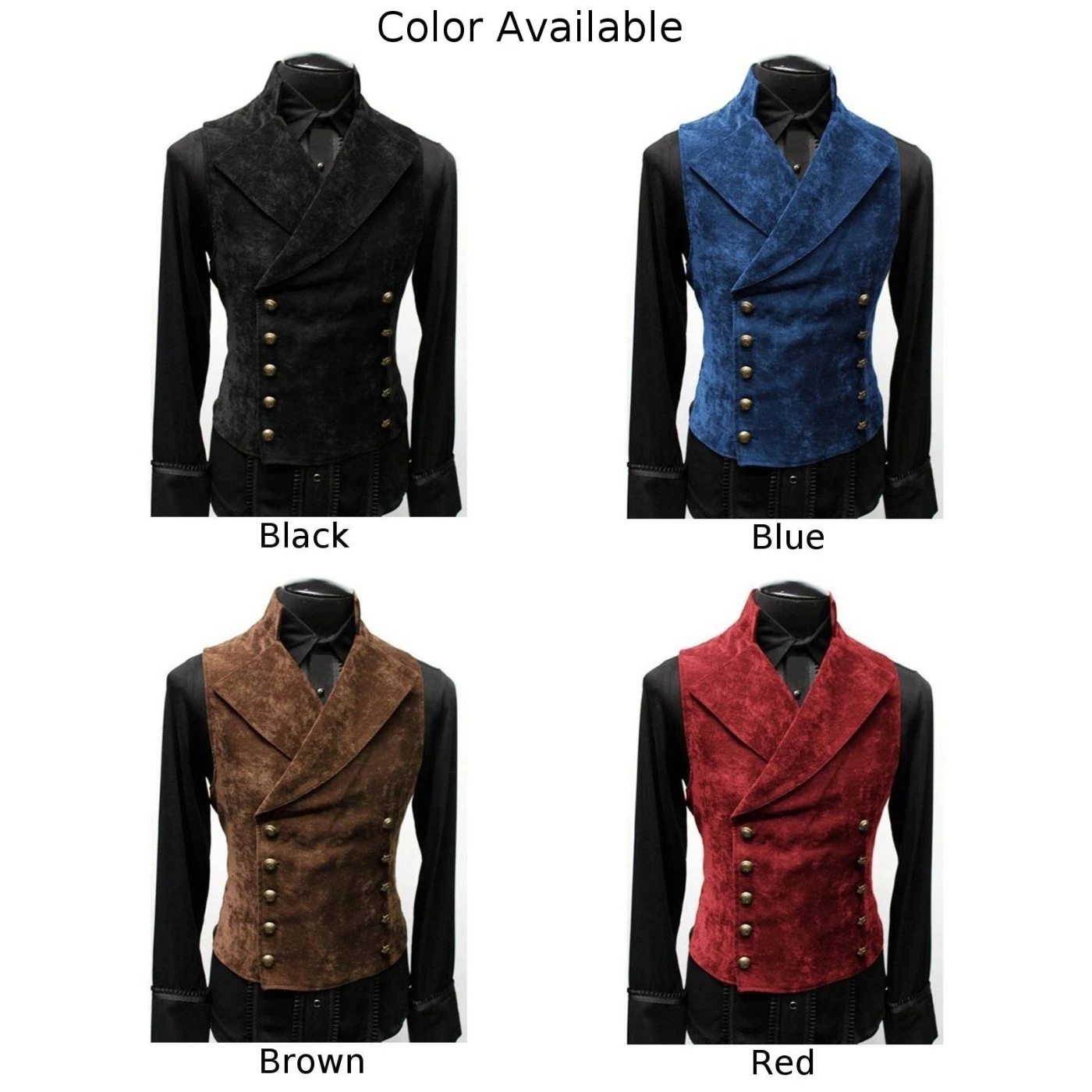 Men’s Gothic Medieval Double Breasted Waistcoat Cosplay Costume Victorian Velvet Vest Coat Prom Retro Stand Collar Comfy Vest