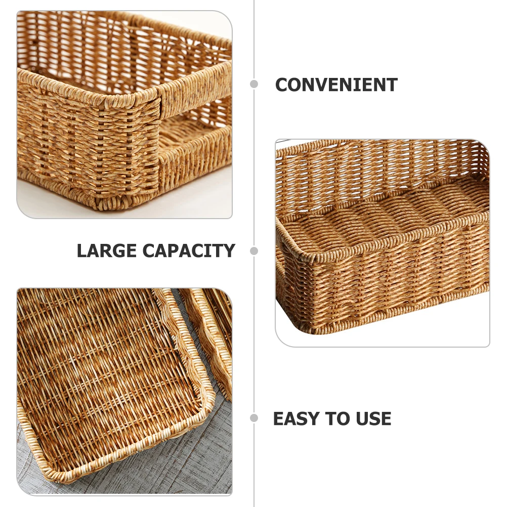 

Rattan Woven Storage Basket Shallow Coffee Color 26x17x8cm Vintage Bathroom Bedroom Home Organizer Desk Container