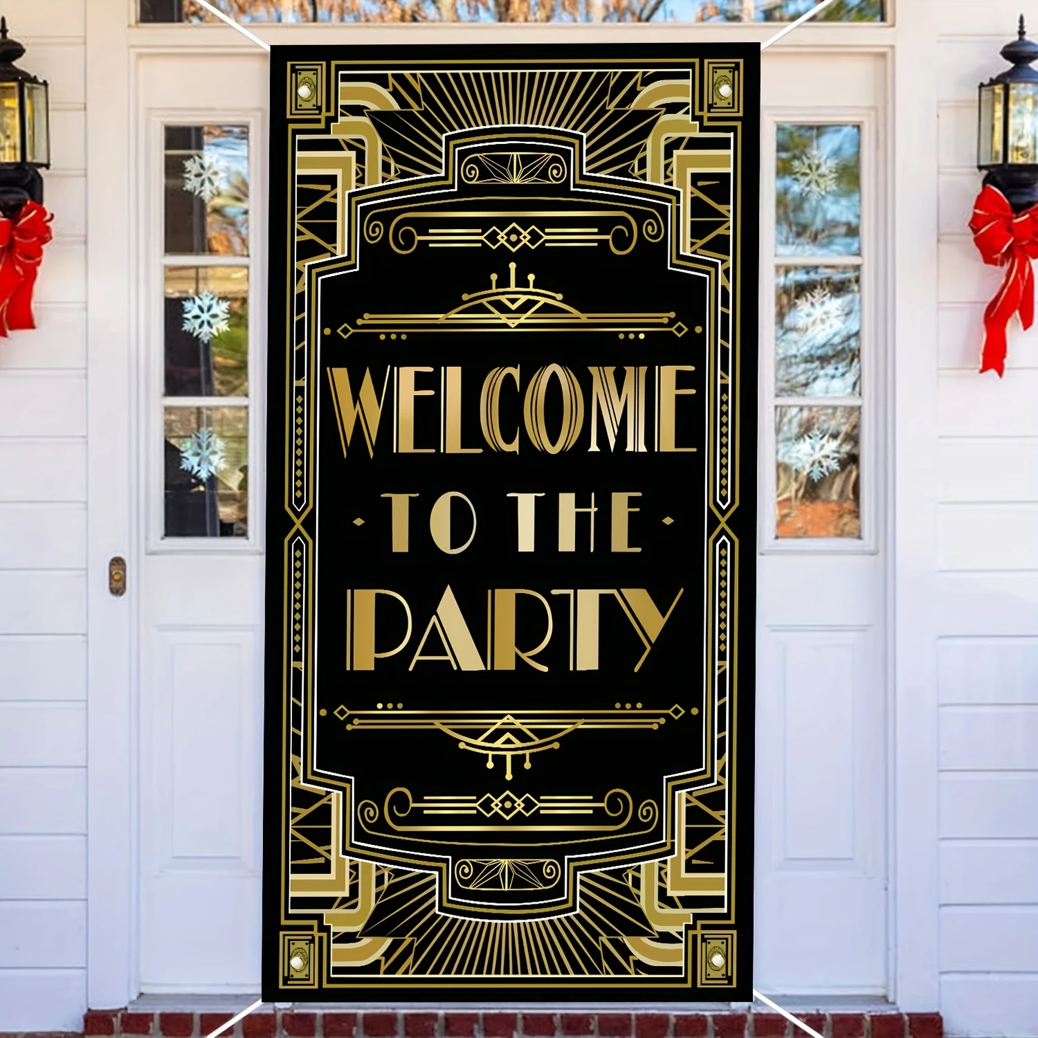 Gatsby Whisky Bar Party Background 1920s The Great Gatsby Birthday Wedding Newborn Party Black and Gold Lines Decor Door Curtain