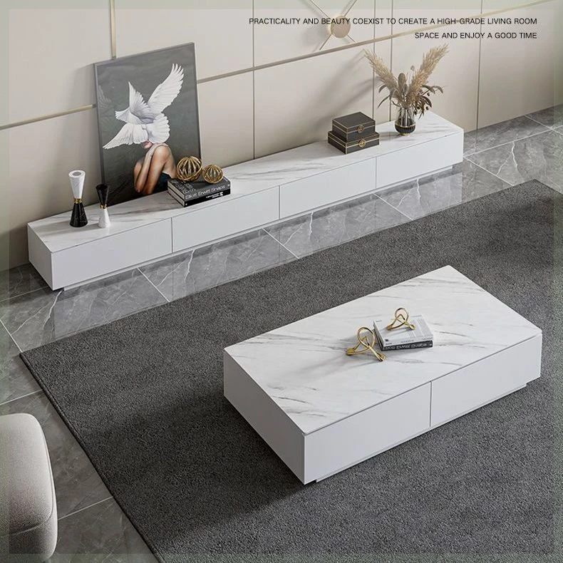 

Rock slab platform legless TV cabinet table combination simple small apartment living room floor cabinet light luxury floor
