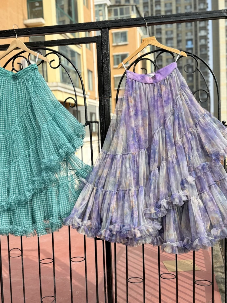 TIYIHAILEY Nuove donne della maglia autunno primavera maxi gonne lunghe gonna abito da ballo di alta qualità grande orlo stampato plaid gonne su misura