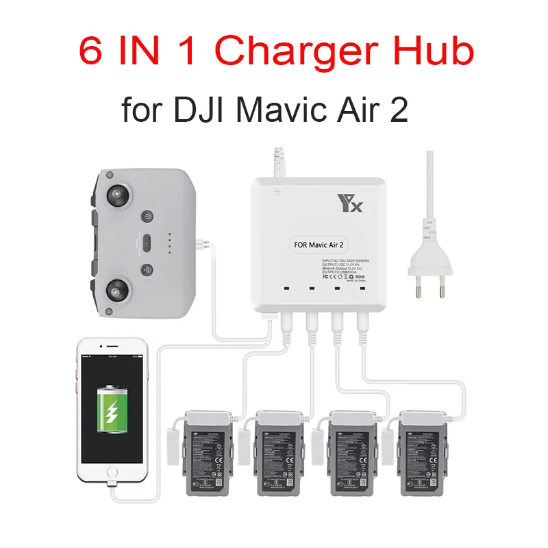 ل Mavic الهواء 2 /2S الطائرة بدون طيار 6 في 1 شاحن بطارية مع منفذ USB التحكم عن بعد محور شحن شاحن ذكي متعدد الملحقات