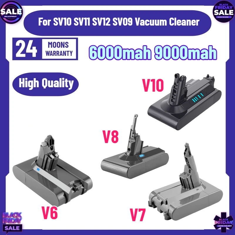 6000mah 9000mah Digital Battery for SV10 SV11 SV12 SV09 Vacuum Cleaner for Dyson V6 V7 V8 V10 Rechargeable Battery