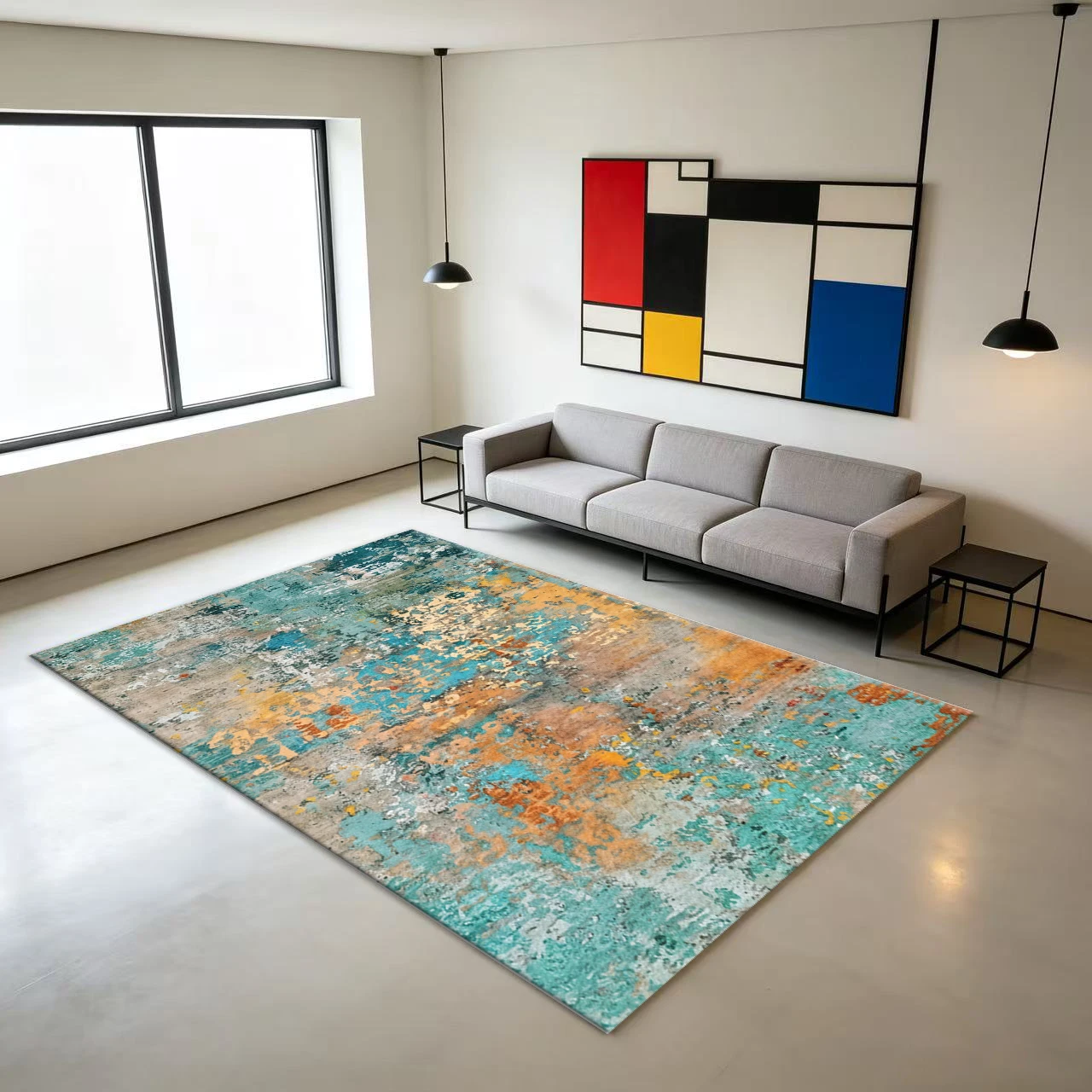 Abstract Distressed Texture Carpet Flooring Artistic Non-Slip-Free Large Floor Rug for Home Office Indoor Use