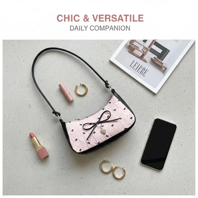 1Pcs New Fashionable And Versatile Texture Light Luxury Single Shoulder Small Square Bags Y2k Pink Bow Armpit Bag For Women