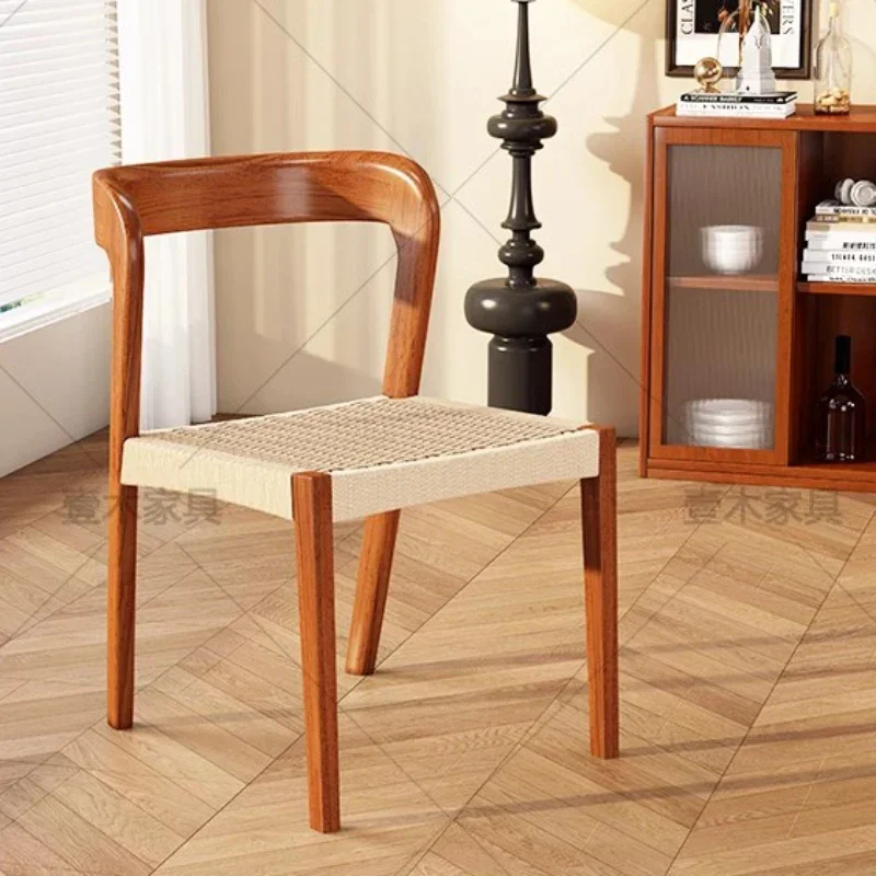 Designer Dining Chair Solid Wood Retro Home Rattan Chair Nordic Medieval Minimalist Restaurant 벤치의자 Comedor Kitchen Furniture image 6