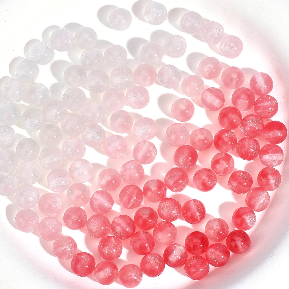 120PCS 8MM UV Sensitive Color Changing Beads with Hole Round UV Reactive Resin White Red Glitter Sunlight Loose Spacer Bead Bulk