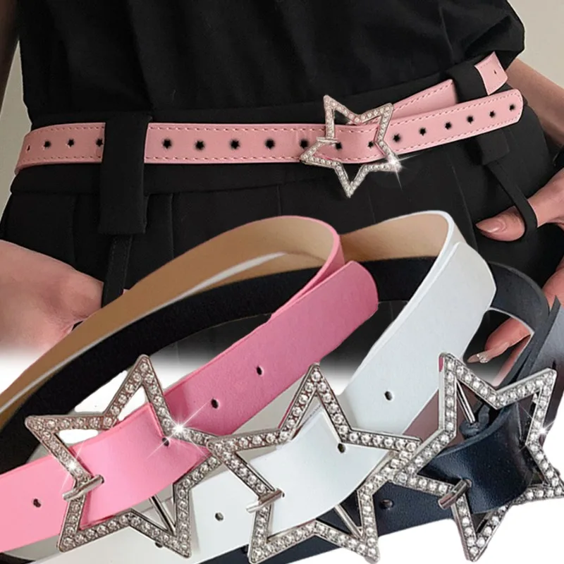 Spice Girls-Ceinture Étoile pour Femme, Reliure en Cuir Rose, Ceinture Ornée de Strass, Accessoire de Décoration Rétro, Rotterdam Kling, Y2k