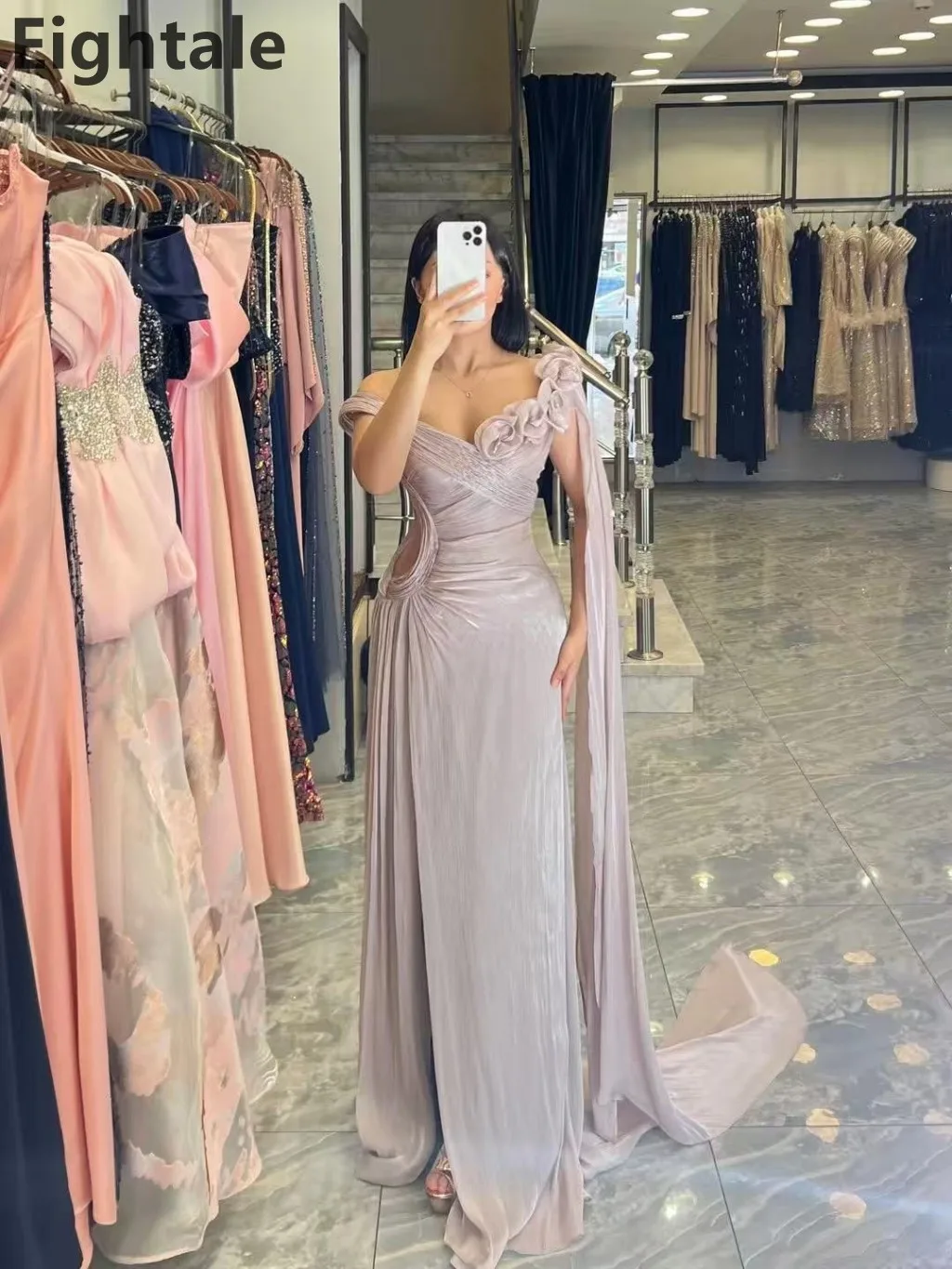 فستان سهرة Eightale 2025 وردي أحمر الخدود على شكل حرف A من الساتان والحرير بطيات فستان حفلة موسيقية عربي سعودي فستان حفلة دبي مخصص