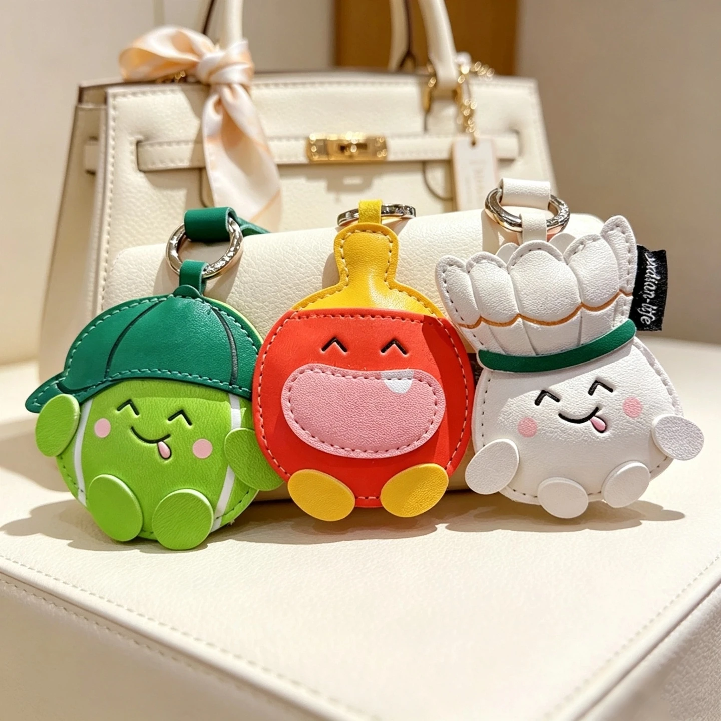 Leather Badminton Keychain - Cute Tennis & Ping Pong Bag Charm, Creative Sports Gift Pendant, Adorable Car Key Pendant Gift