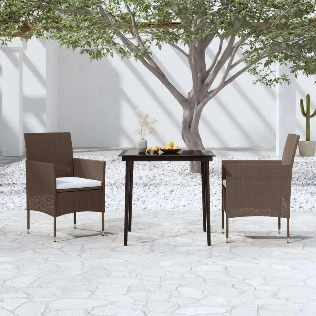 3-Piece Outdoor Patio Dining Set with Cushions - Stylish Brown & Black Furniture