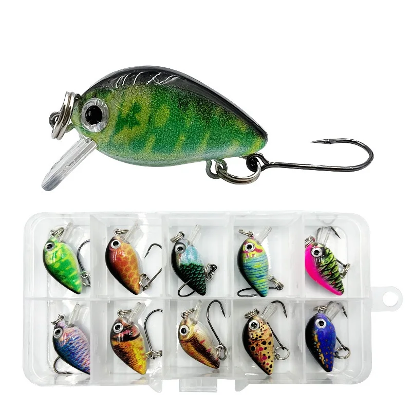 

10pcs 28mm Luya Minnow Fishing Lure 3D Eyes Topwater Artificial Wobbler with Hook Mini Fish wimbait Fishing for Trout Carp Bass