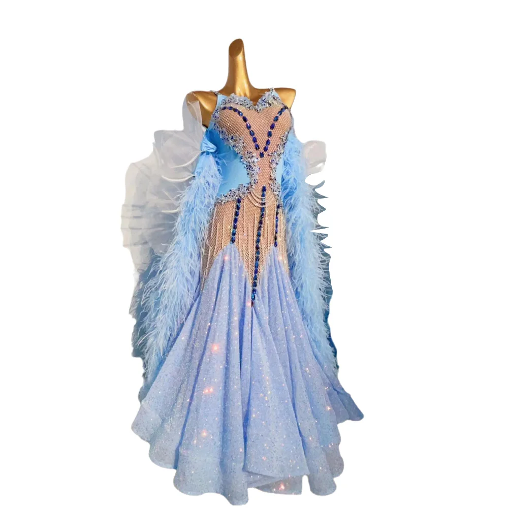 Latin Dancer Adult Children High end Customized Sparkling Modern Skirt Tango Samba AB Stone Performance Dress