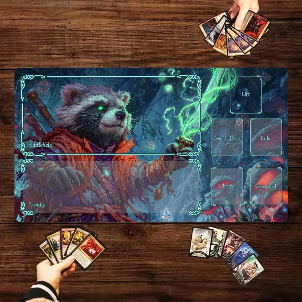 

Игровой коврик для карточных игр Mushroom Forest and Raccoon Samurai Magic Card Battle Mat MTG с противоскользящим основанием, коврик для настольных игр TCG