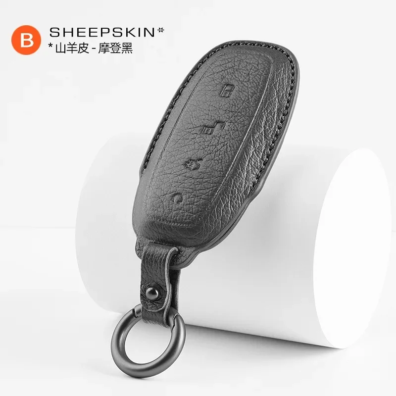 

Leather Car Key Case Cover Holder Key Shell Buckle for Denza D9 N7