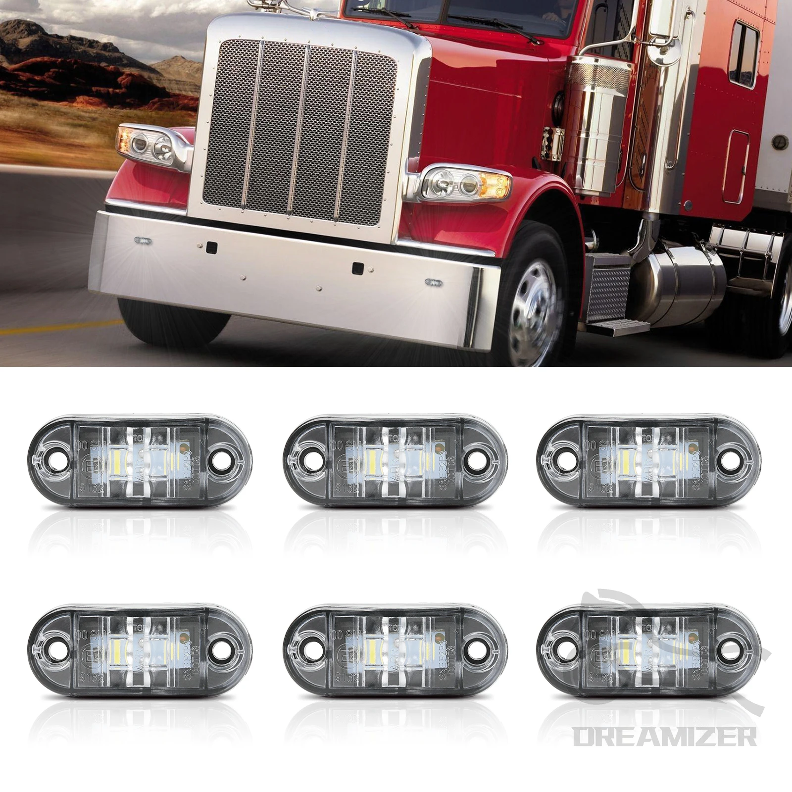 6Pcs Trailer Lights Led 2 Diodes Waterproof 2.5 Inch Trailer Side Marker Lights Led Oval Signal Traffic Lights for Truck Boat RV