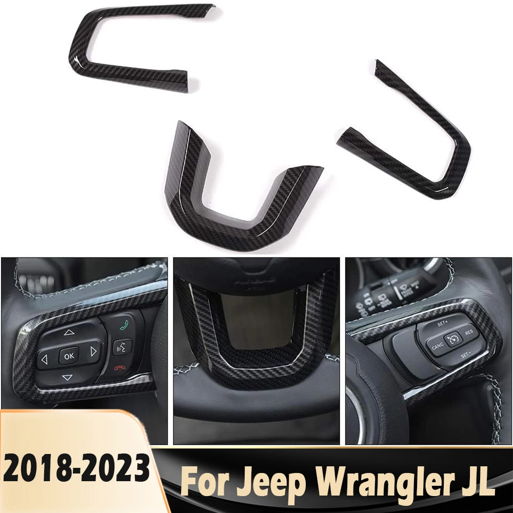 

Carbon Look Steering Wheel Decorative Cover Trim for Jeep Wrangler JL 2018 2019 Gladiator JT 2020-2023 Car Inner Accessories