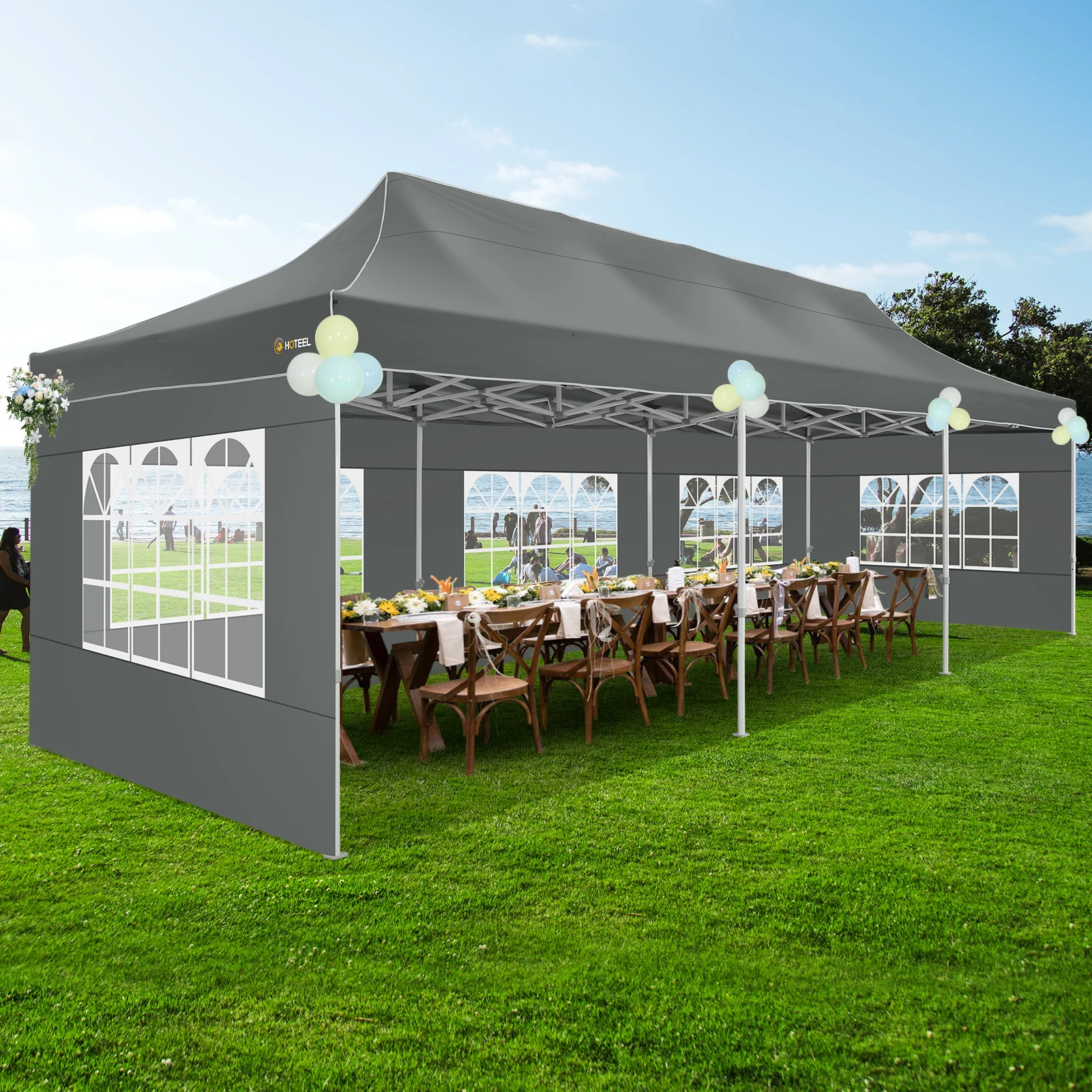 10x30 Pop up Canopy Tent for Parties, 10 by 30 Canopy Tent Heavy Duty with 5 Walls Waterproof & UPF 50+, Roller Bag，4 Sand Bags