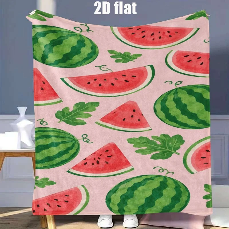 Nueva Manta de Franela con Estampado de Rodajas de Sandía sobre Fondo Negro, Manta Suave de Frutas de Verano para Sofá