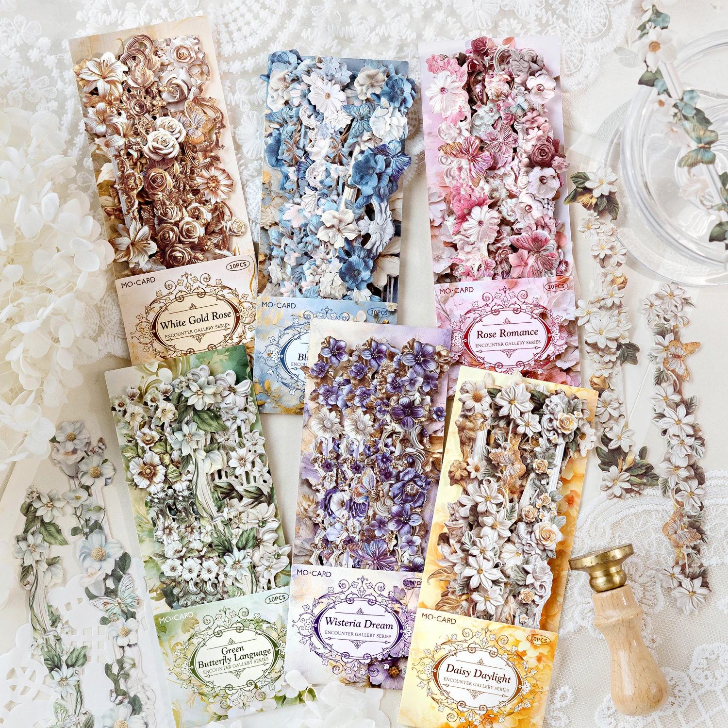 10 teile/beutel Lange Streifen Aufkleber Tasche Die Galerie Serie Exquisite Pflanze Blume Handwerk Aufkleber Notebook Foto Rahmen Tasse DIY Dekoration