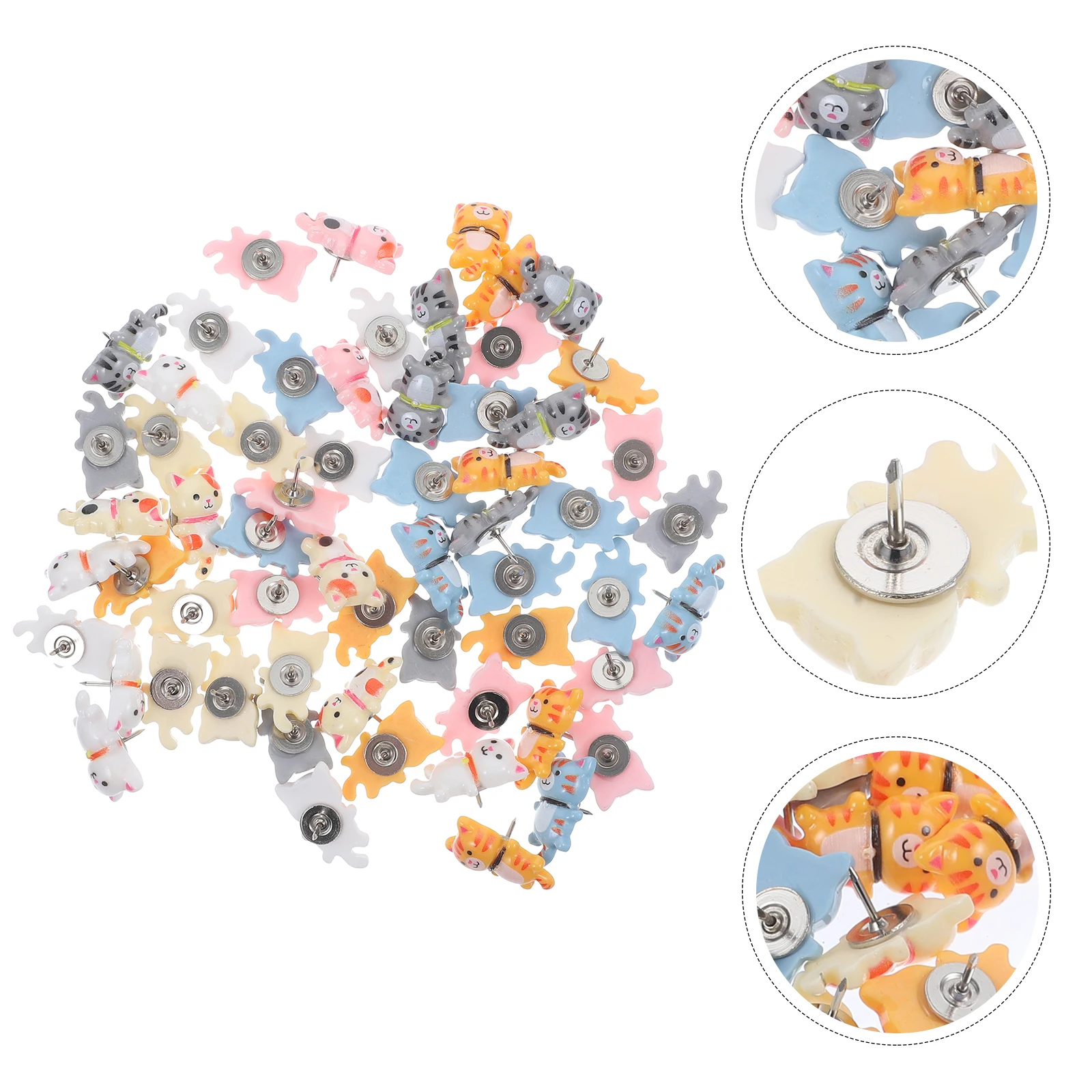 

50 Pcs Upholstered Cat Pushpin Bulletin Board Thumb Tacks Resin Decorative Pins