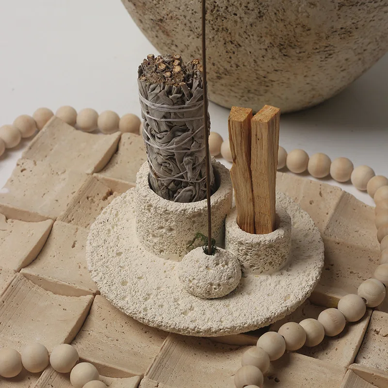 Sage Incense Burner Ceramic Tray for Palo Santo Smudging Tool Multifunctional Retro Candle Holder