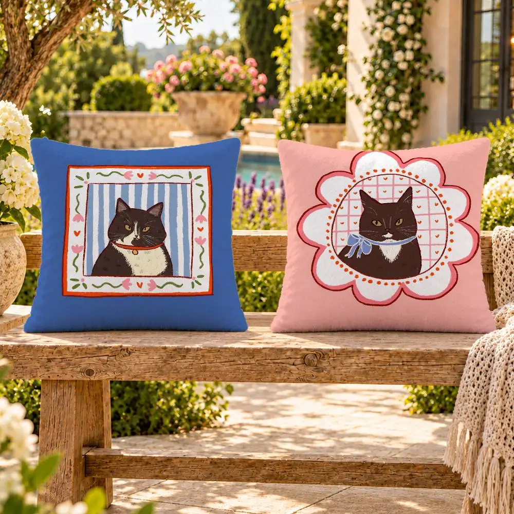 Art Cute Mirror Cat Cushion Cover Soft Plush Throw Pillow Cover Washable Sofa Bed Patio Chair Home Decor