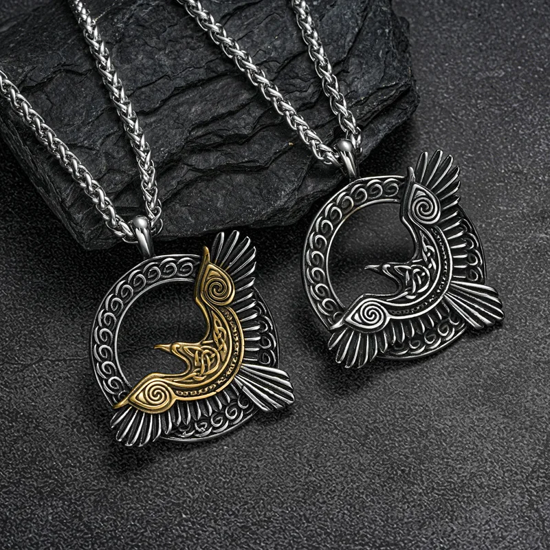 Vintage Nordic Odin Crow Pendant Stainless Steel Viking Rune Necklace for Men Animal Amulet Charm Jewelry Gifts Dropshipping