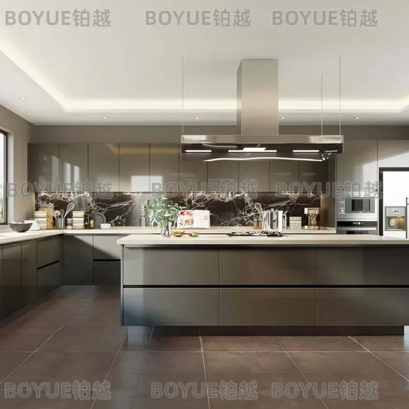 Custom All Aluminum Quartz Stone Countertop Cabinet Simple White European Skin Feeling Living Room Kitchen Storage Furniture