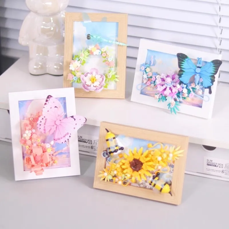 Creative Photo Frame with Flower Animals Building Blocks Toys DIY Blocks Toys for Children Birthday Gifts Desktop Decoration