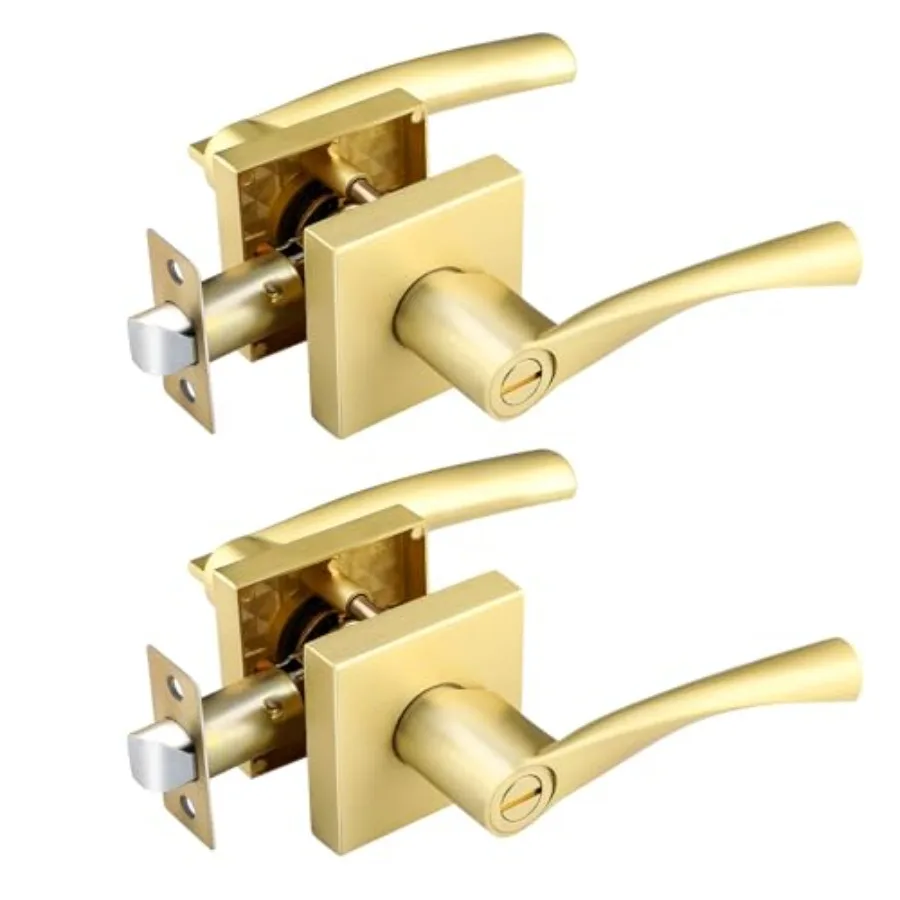 

Interior Gold Door Handles, Keyless Privacy Door Lock for Bedroom, Modern Bathroom Door Handle, Reversible Door Lever for Left/