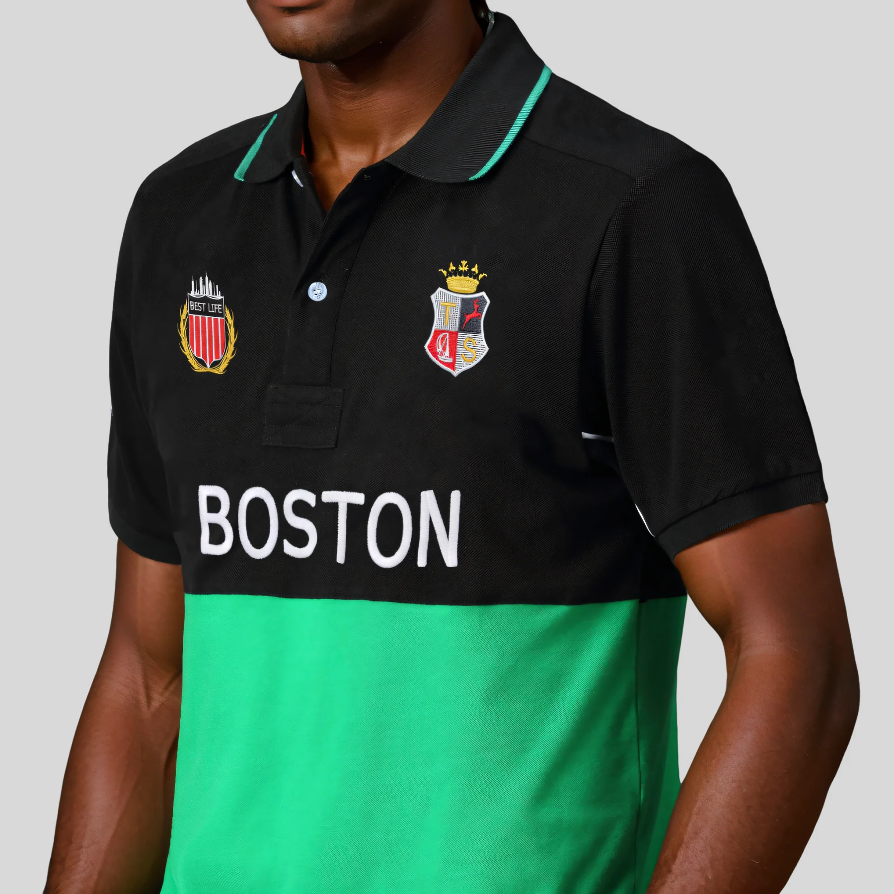 

TS Men's Shorts Polo Shirts Black Green Patchwork Colour Fashion Golf Tops Large US Size Collar T Shirts for Summer Men clothing