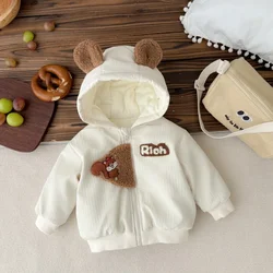 2024 Winter New in Infant Kids Thicken Letter Fashion Top Outwear,baby Toddler Boys Girls Hooded Zipper Jacket Cartoon Clothing