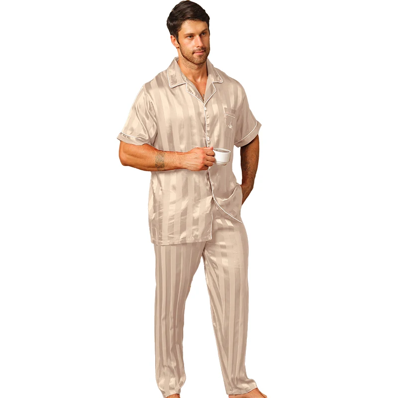 Two piece sets men's sleepwear summer short sleeved pants with pattern printed home clothes sleepwear set