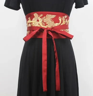 Chinese stijl borduurwerk riem gordel wit rood zwart brede riem dames stof jurk kant decoratief