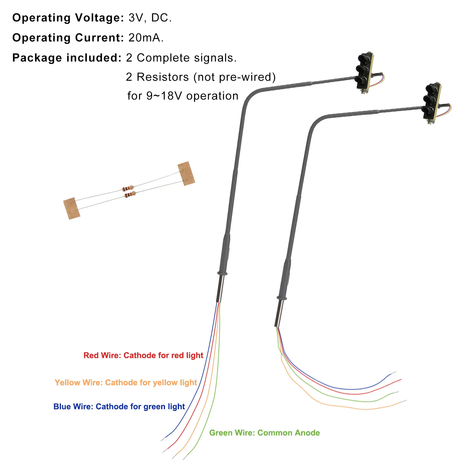 Evemodel HO Scale Traffic Lights Block Signals Hanging Single-sided for Model Road Layout  JTD8711 (Pack of 2)