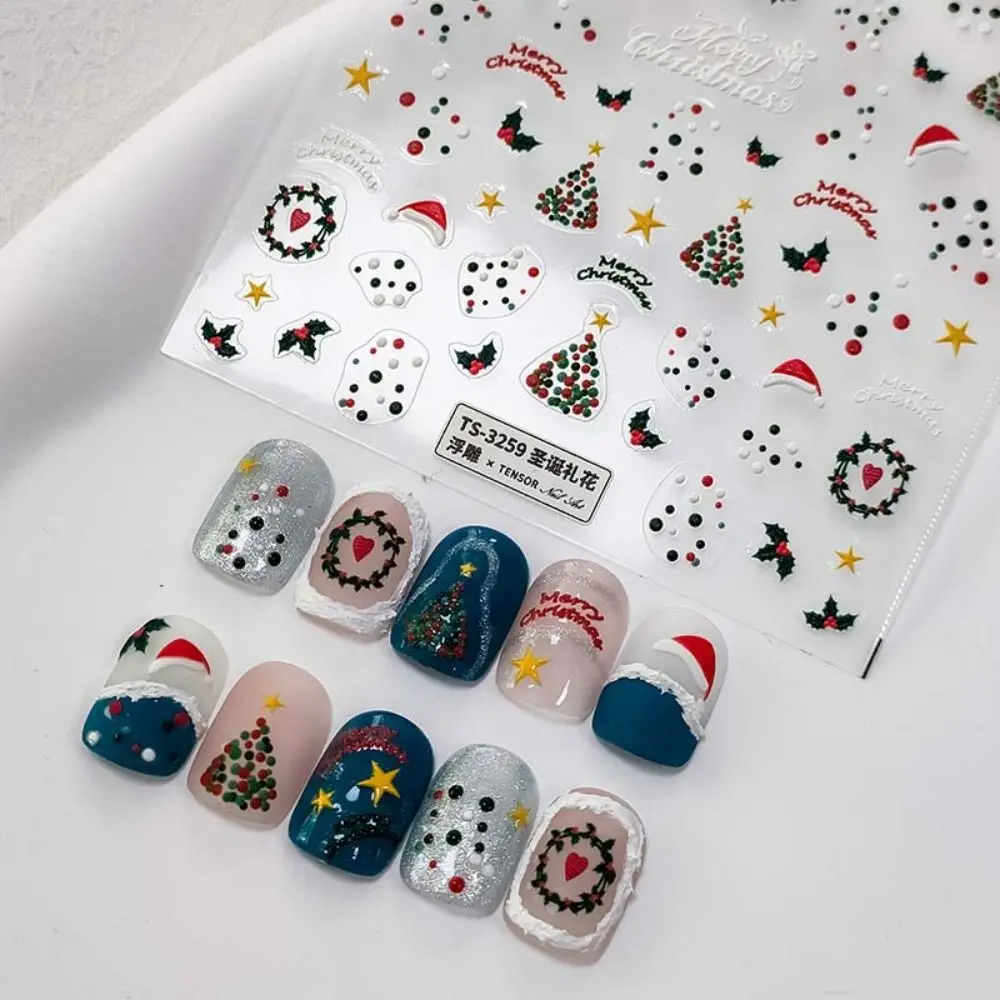 

Winter Red Nail Art Stickers Christmas Series Cartoon Christmas Snowflakes Christmas Tree Design 3D Nail Art Stickers