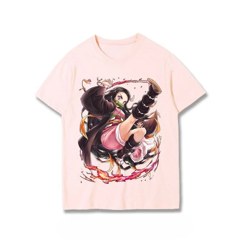 2026 New Demon Slayer Anime T-shirt Set Short Sleeve Tops with Nezuko Kamado and Zenitsu Agatsuma Print Casual Streetwear Summer