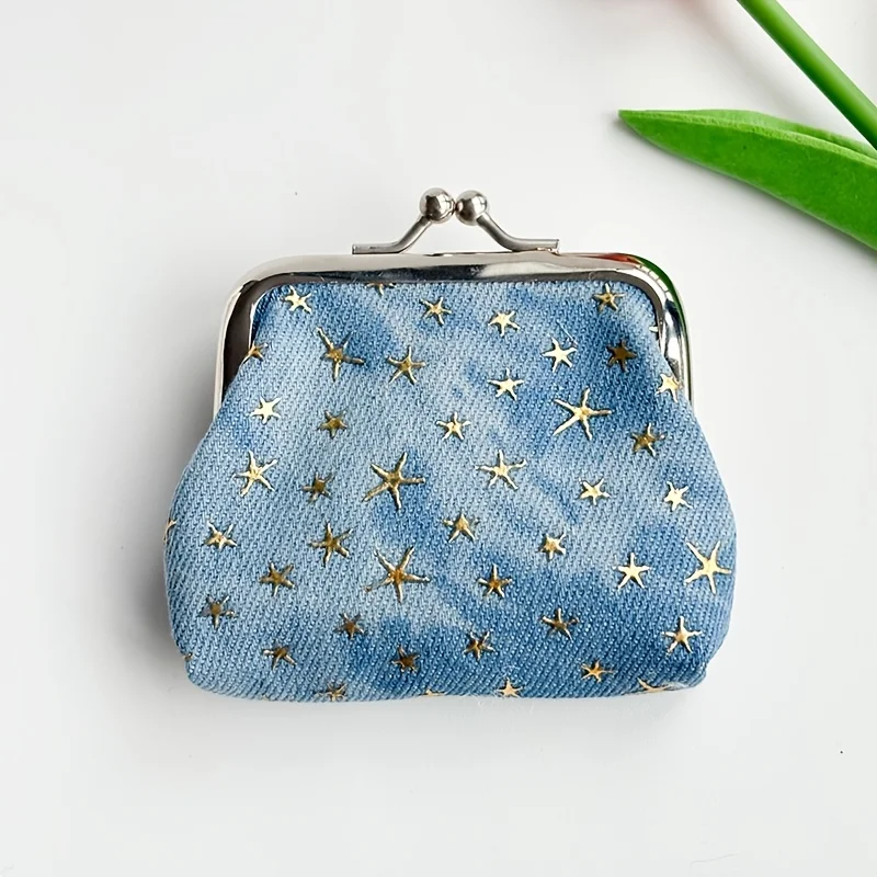 

Классический женский кошелек для монет, маленький кошелек с дизайном в виде звезд с блестками, практичный, легкий и компактный.