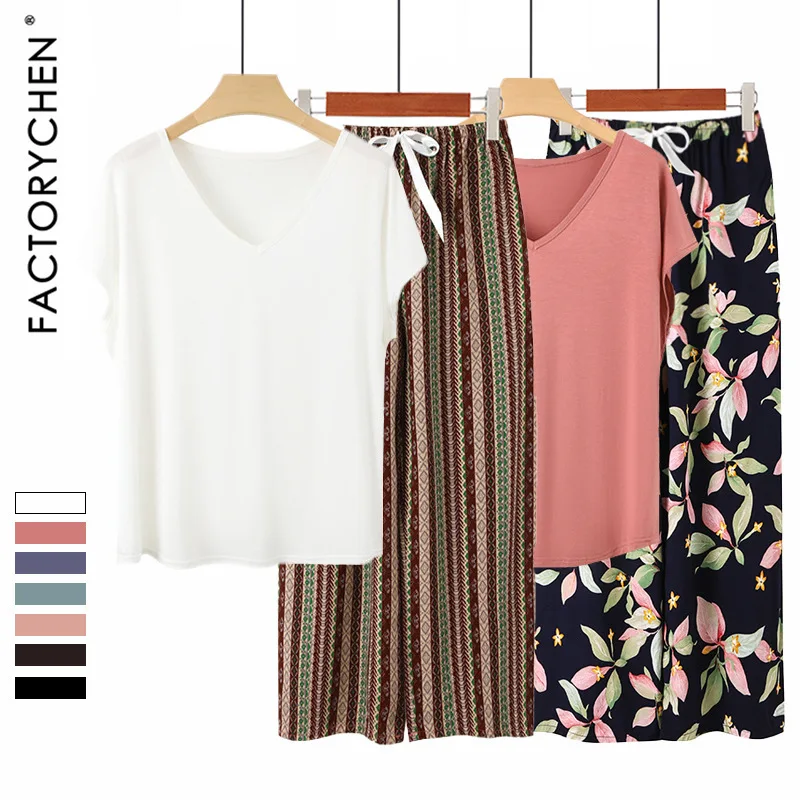 

Легкий комплект нижнего белья из модала и хлопка ort Sve для женщин, домашняя одежда, удобные дышащие летние пижамы с цветочным принтом