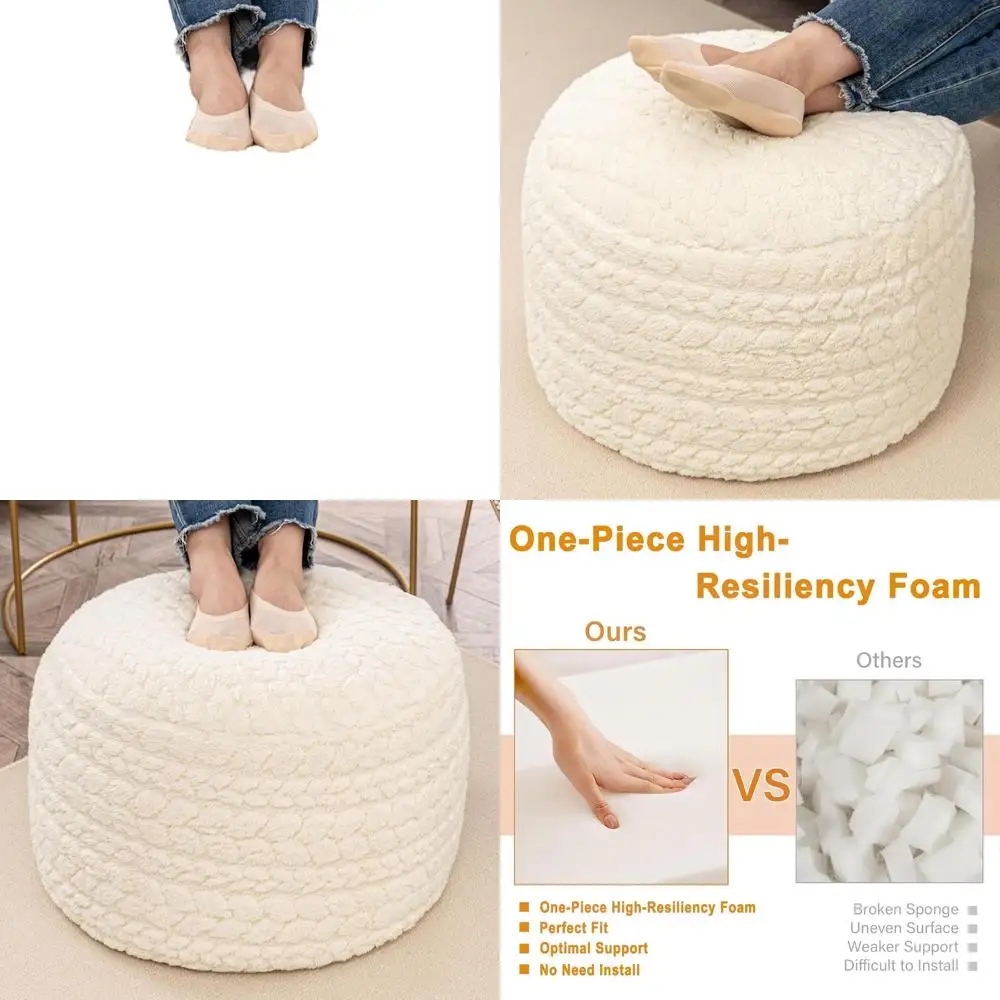 

20 x 20 x 14 Bohemian Style Pouf Ottoman, Cream - Footrest for Living Room, Bedroom, and Sofa Bean Bag Chairs