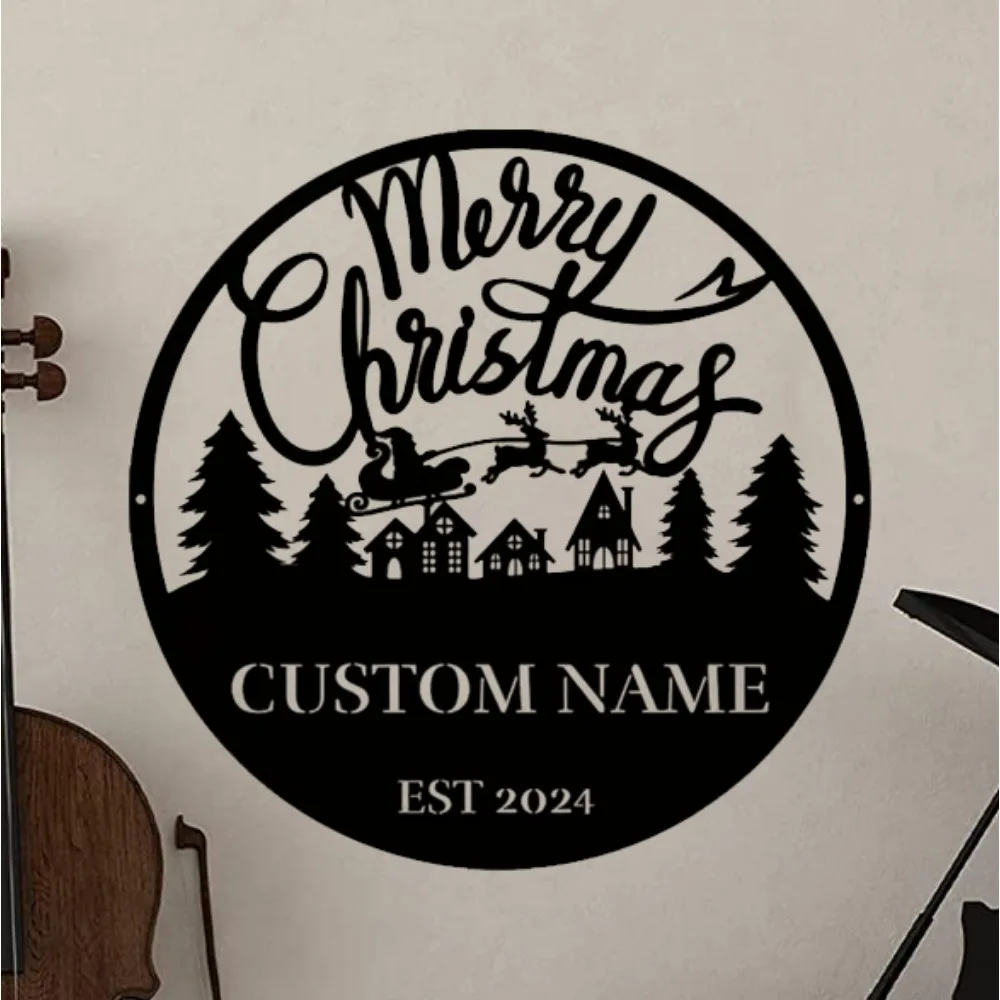 

Enchanting Personalized Country - style Metal Christmas Plaque featuring Custom Family Name Perfect for Indoor Outdoor Adornment