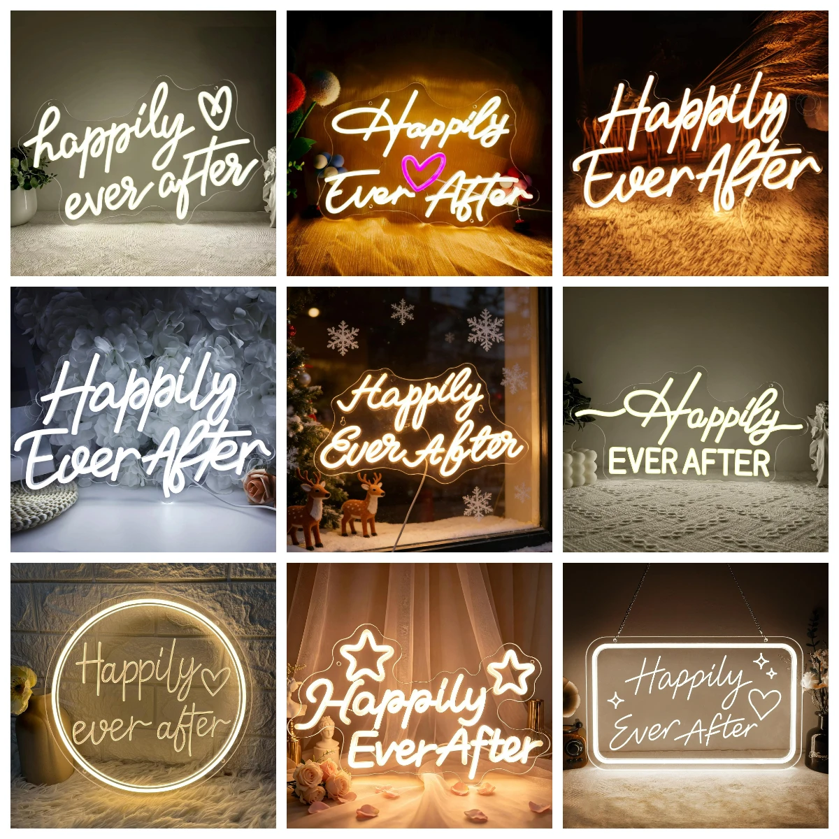 Happily Ever After Neon Sign USB Powered LED Light for Engagement Party Bridal Shower Decoration Valentine's Day Night Light