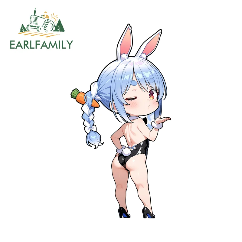 EARLFAMILY Chibi Usada Pekora Motorcycle Car Stickers Popular Anime Theme Car Wiper DIY Decal Sunscreen Camper Accessories