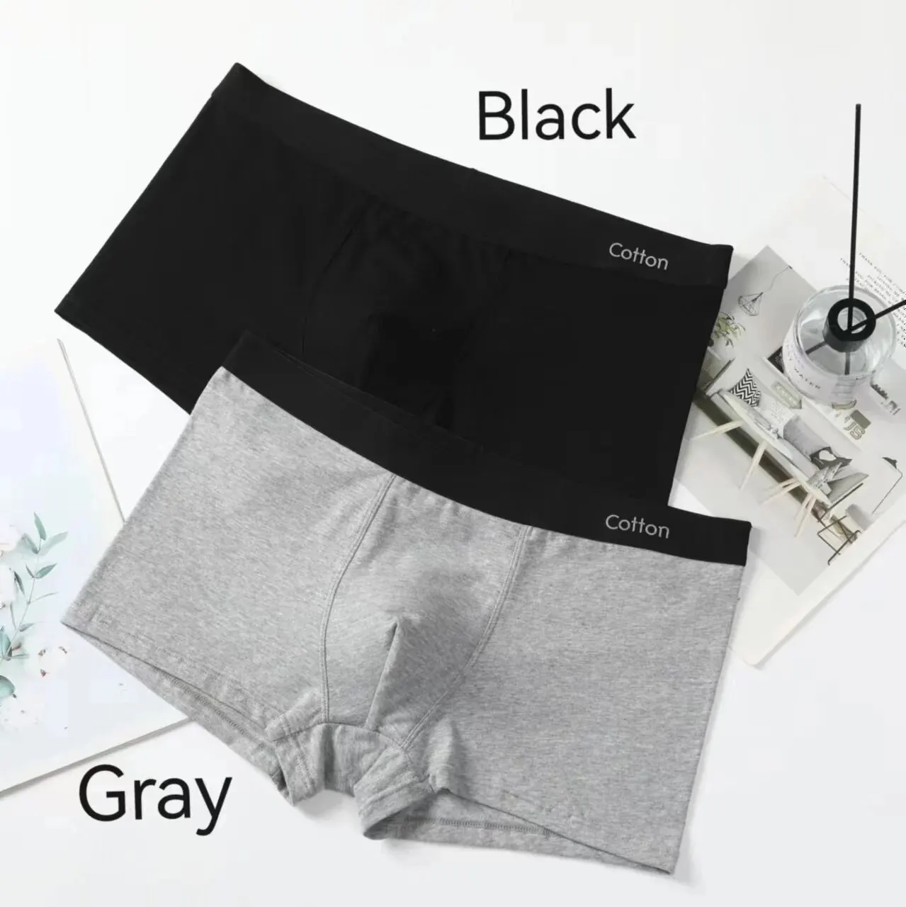 Men Sports Cotton Boxers Underwear Underpants Shorts Black Gray L XL XXL 3XL Pure Color Breathable Fashion Fitnes Sports