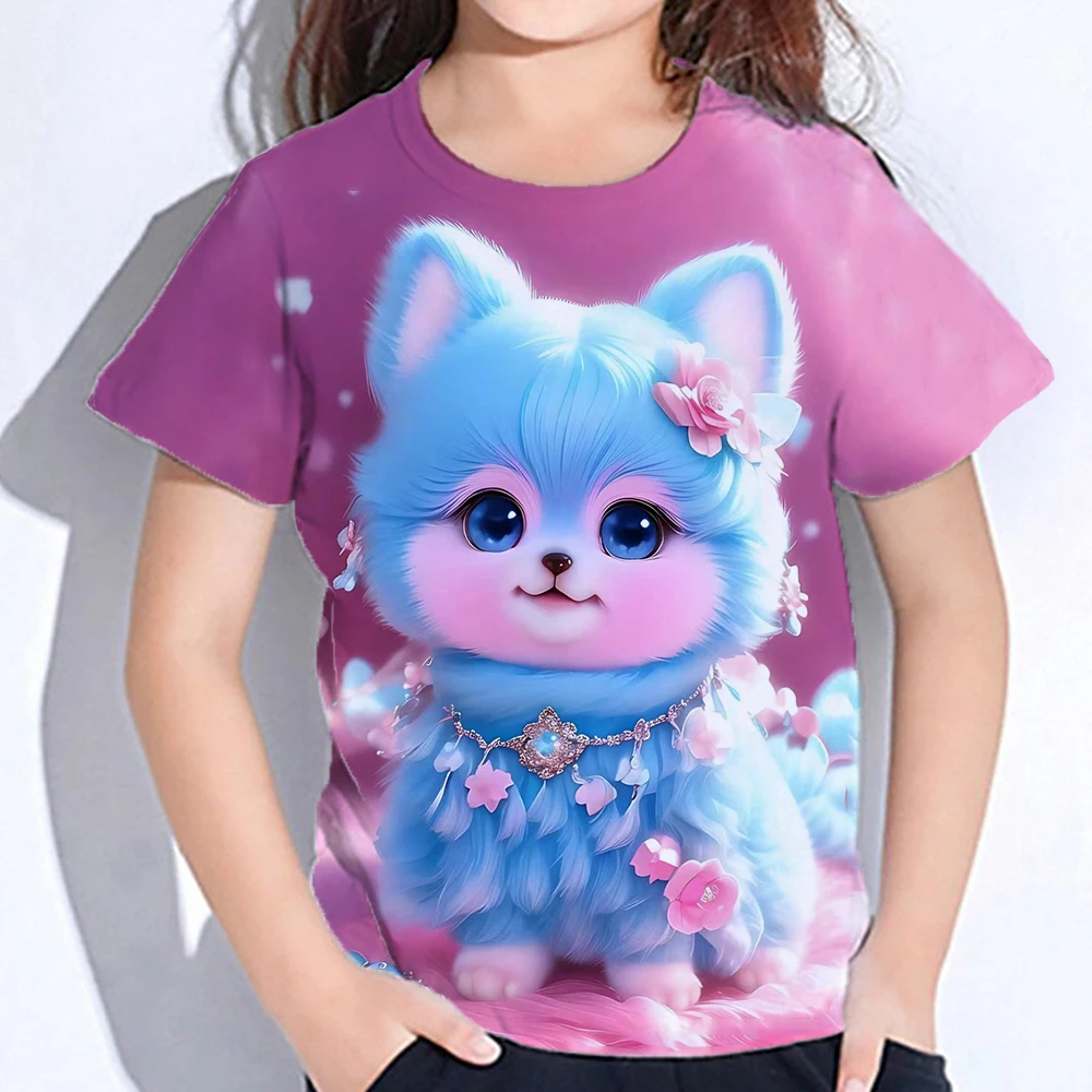 Color Animals Girl T-Shirt Outdoor Children\'s Clothing 4 To 12 Years Deals Casual Short Sleeve Tops For Girls Kid Tshirt Summer