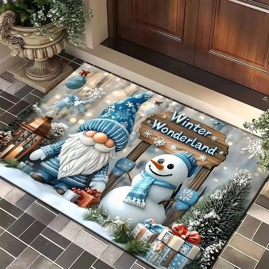 VIKAMA Christmas Gnome Door Mat Plaid Pattern Welcome Rug Festive Soft Kitchen Rug Living Room Mat Rug For Bedroom Home Decor