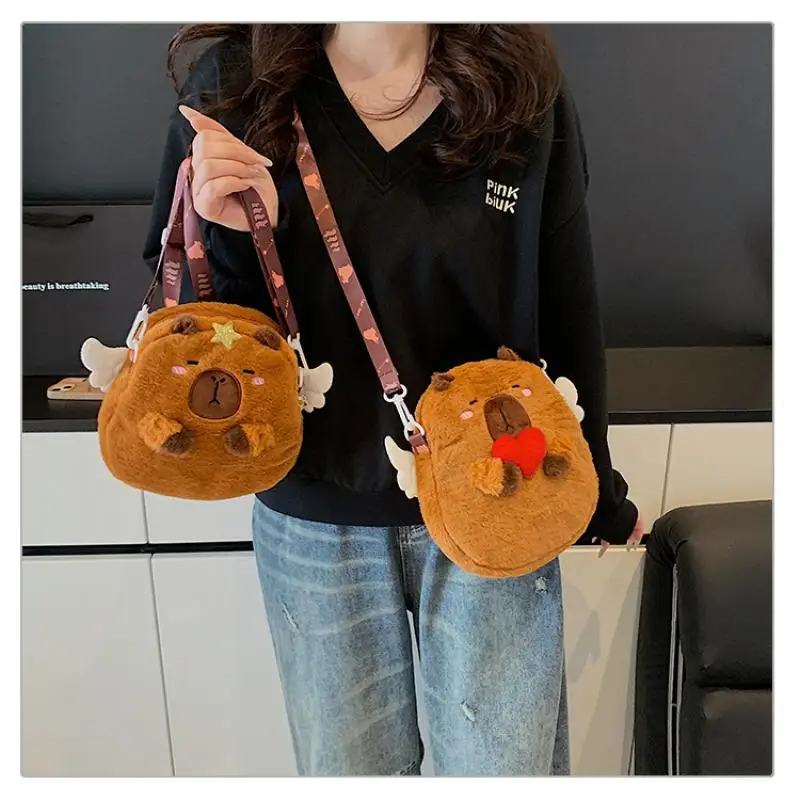 かわいい漫画天使カピバラぬいぐるみショルダーバッグ大容量調節可能なジッパーカピバラクロスボディバッグファッションガールズ小銭入れ